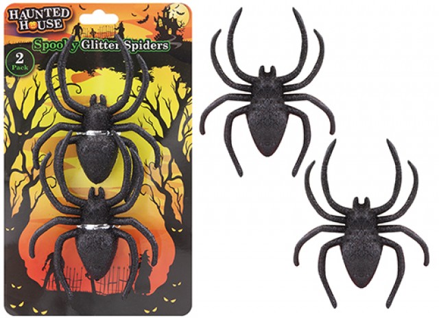 Black Glitter Spiders Set Of 2 - Bargain WholeSalers